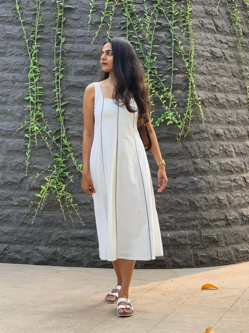 white cotton midi dress White Cotton Poplin Paneled Midi Dress 38" / Petite (5'1" and below)