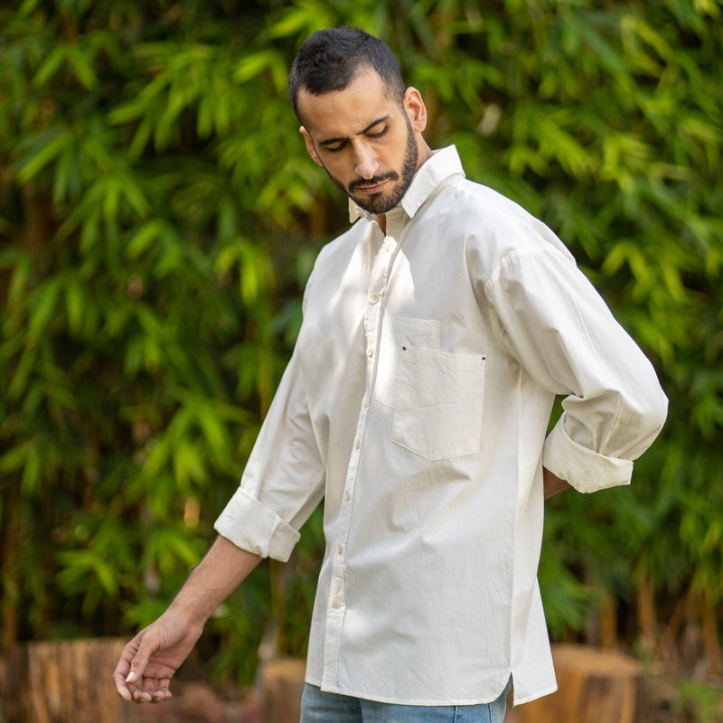 White Cotton Poplin Patch Pocket Oversized Shirt