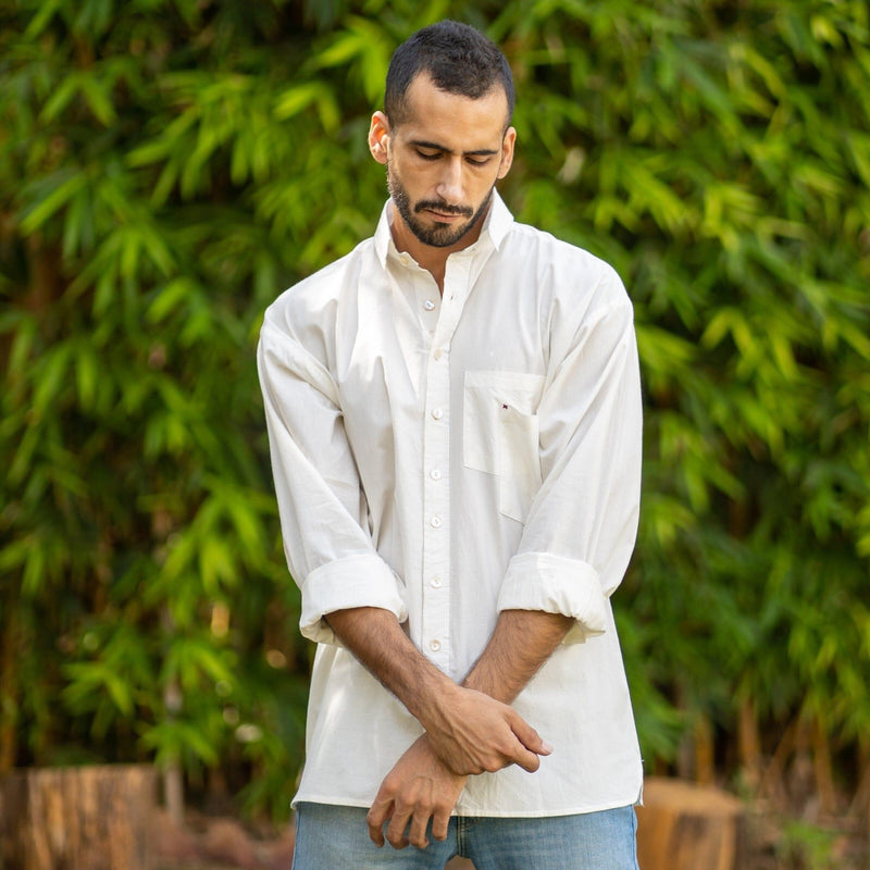 White Cotton Poplin Patch Pocket Oversized Shirt