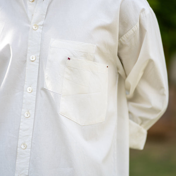 White Cotton Poplin Patch Pocket Oversized Shirt