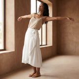 White Cotton Ruffle Midi Wrap Skirt