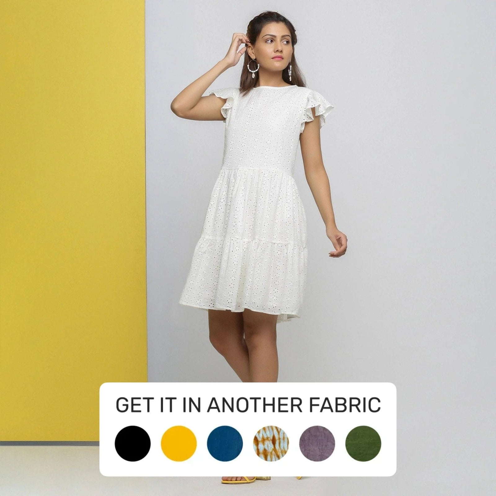 Buy White Cotton Schiffli Floral Tier Short Dress Online at SeamsFriendly Buy White Cotton Schiffli Floral Tier Short Dress Online at SeamsFriendly
