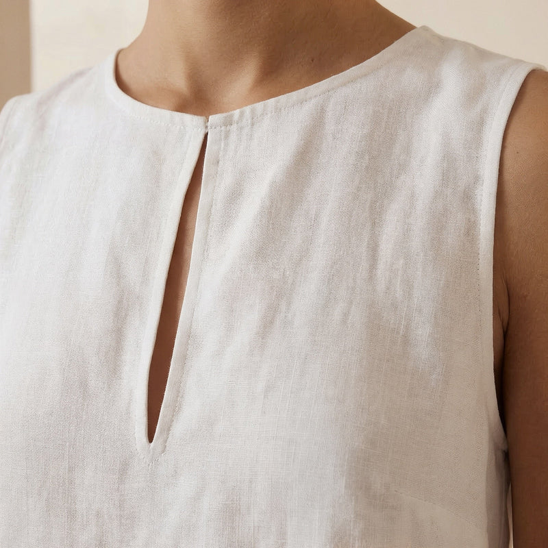 Buy White Cotton Sleeveless A-Line Short Shift Dress Online at SeamsFriendly