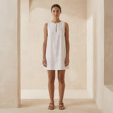 White Cotton Sleeveless A-Line Short Shift Dress