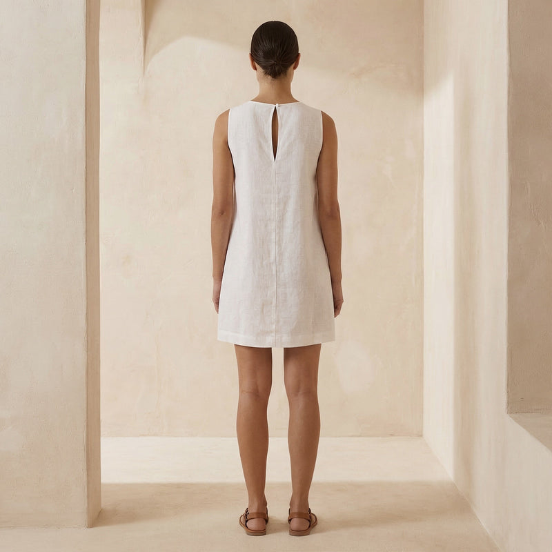 White Cotton Sleeveless A-Line Short Shift Dress 36" / Petite (5'1" and below) White Cotton Sleeveless A-Line Short Shift Dress 36" / Petite (5'1" and below)