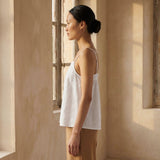 White Cotton Spaghetti Strap Top with Elastic Gathered Back