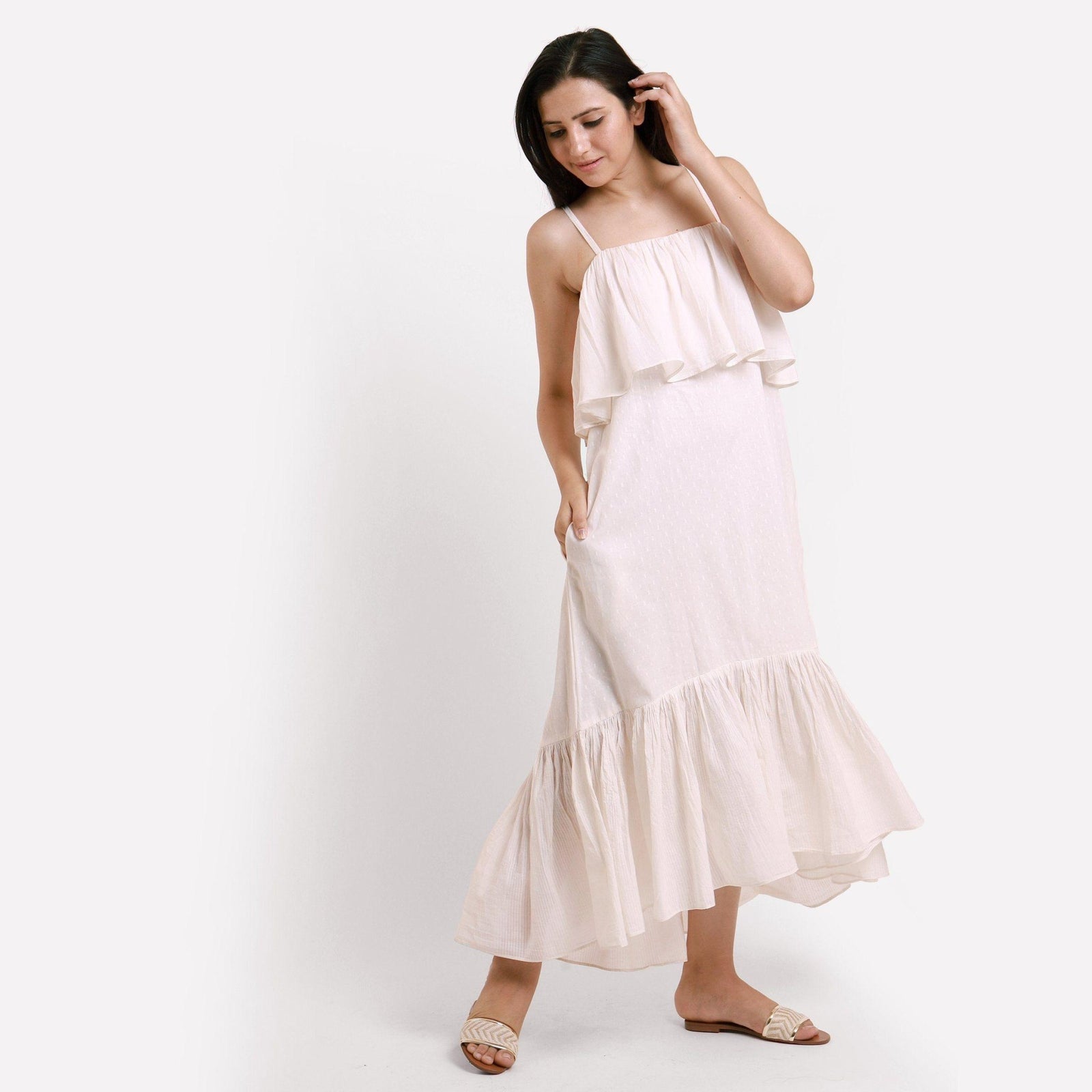 White Cotton Square Neck Camisole Maxi Dress 26
