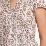 Front Detail of a Model wearing Floral Print V-Neck Casual Wrap Top