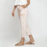 Left View of a Model wearing Floral Block Printed Straight Fit Pant