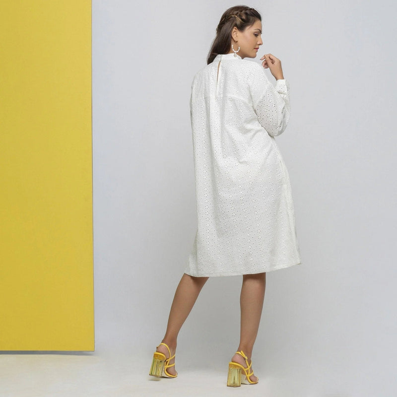 schiffli cotton dress Seralyn|100% Cotton Fit And Flare Schiffli Dress
