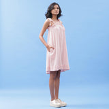 White Frilled Crinkled Cotton Knee Length A-Line Dress