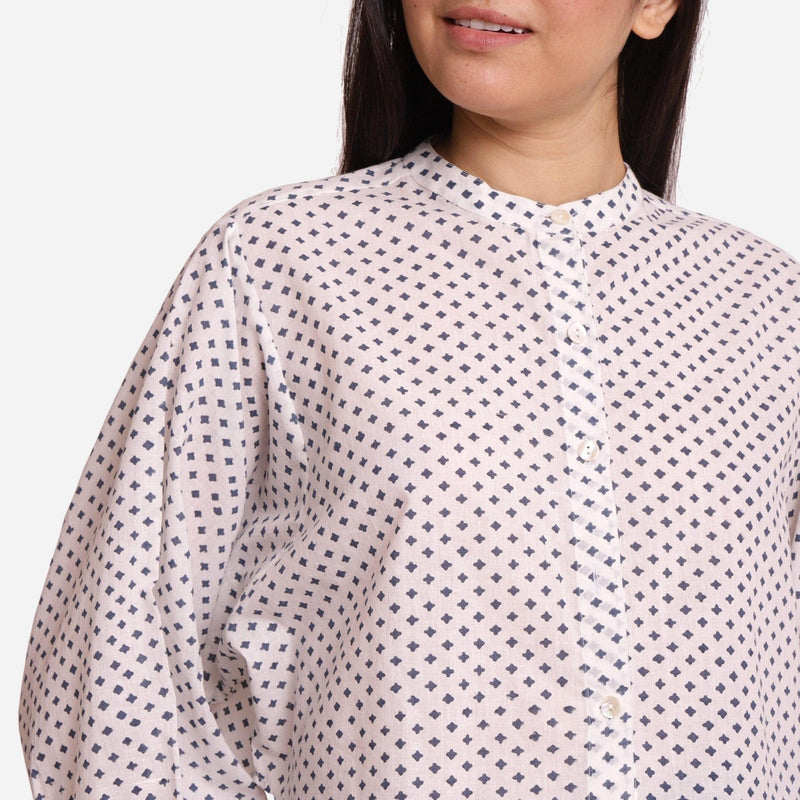 Front Detail of a Model wearing Geometric Pattern Batwing Sleeve Shirt