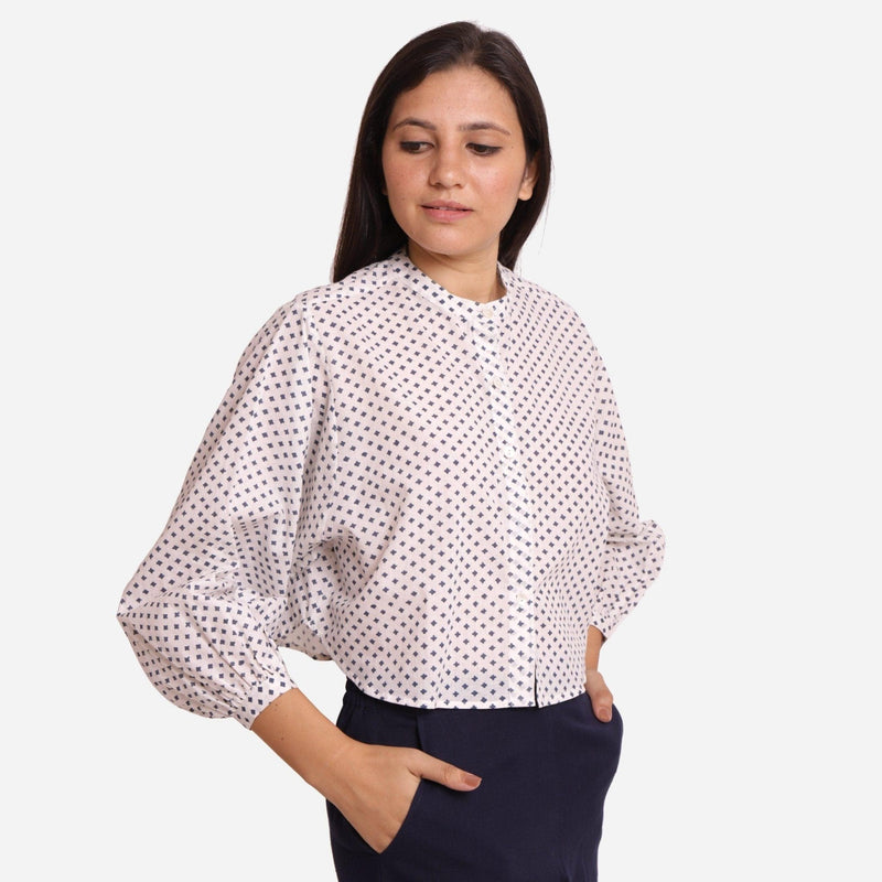 Front View of a Model wearing Geometric Pattern Batwing Sleeve Shirt