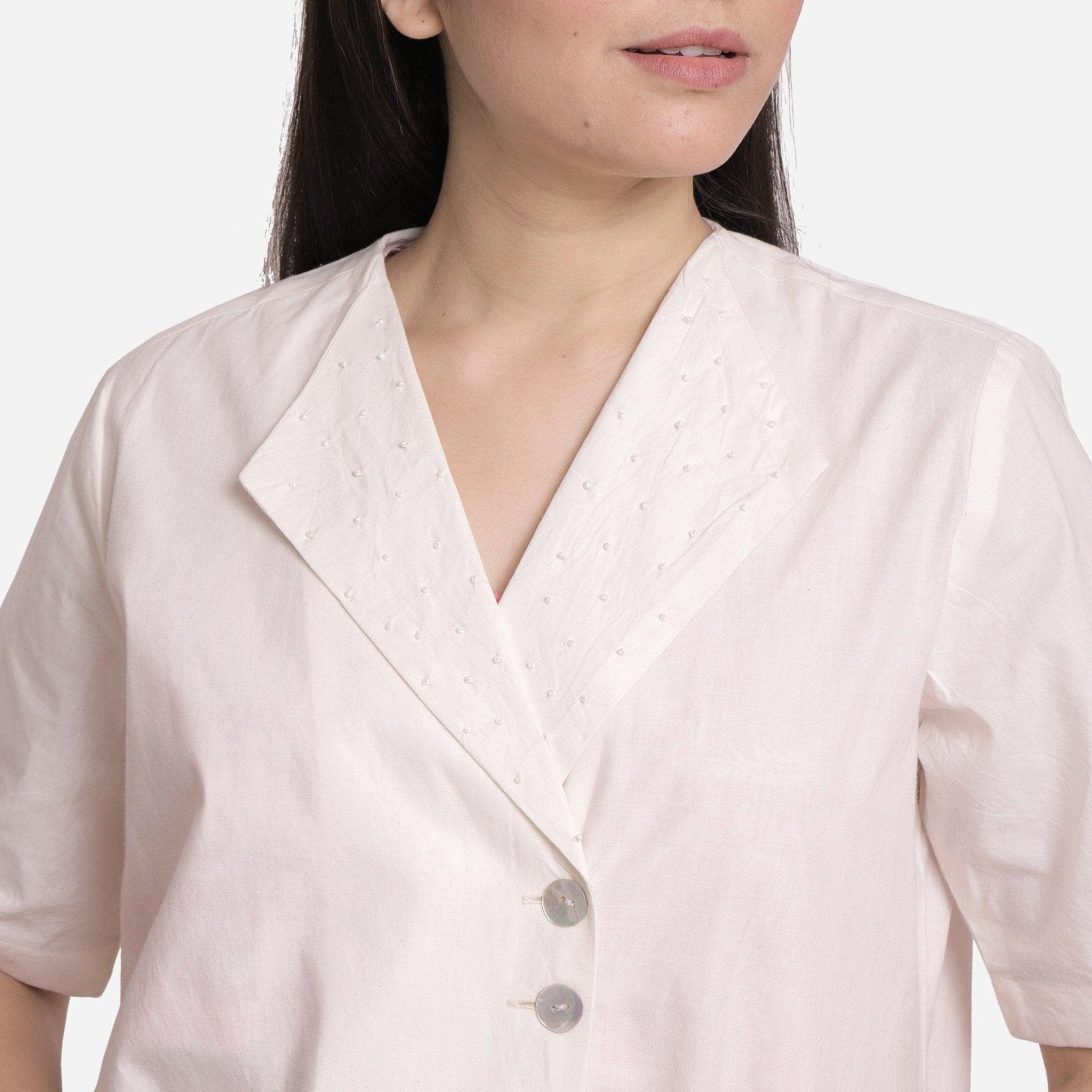 Buy White Hand Beaded Cotton Lapel Collar Overlay Online at SeamsFriendly