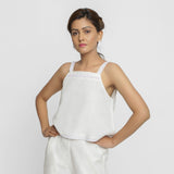 Front View of a Model wearing Hand Beaded Organic Cotton Camisole Top