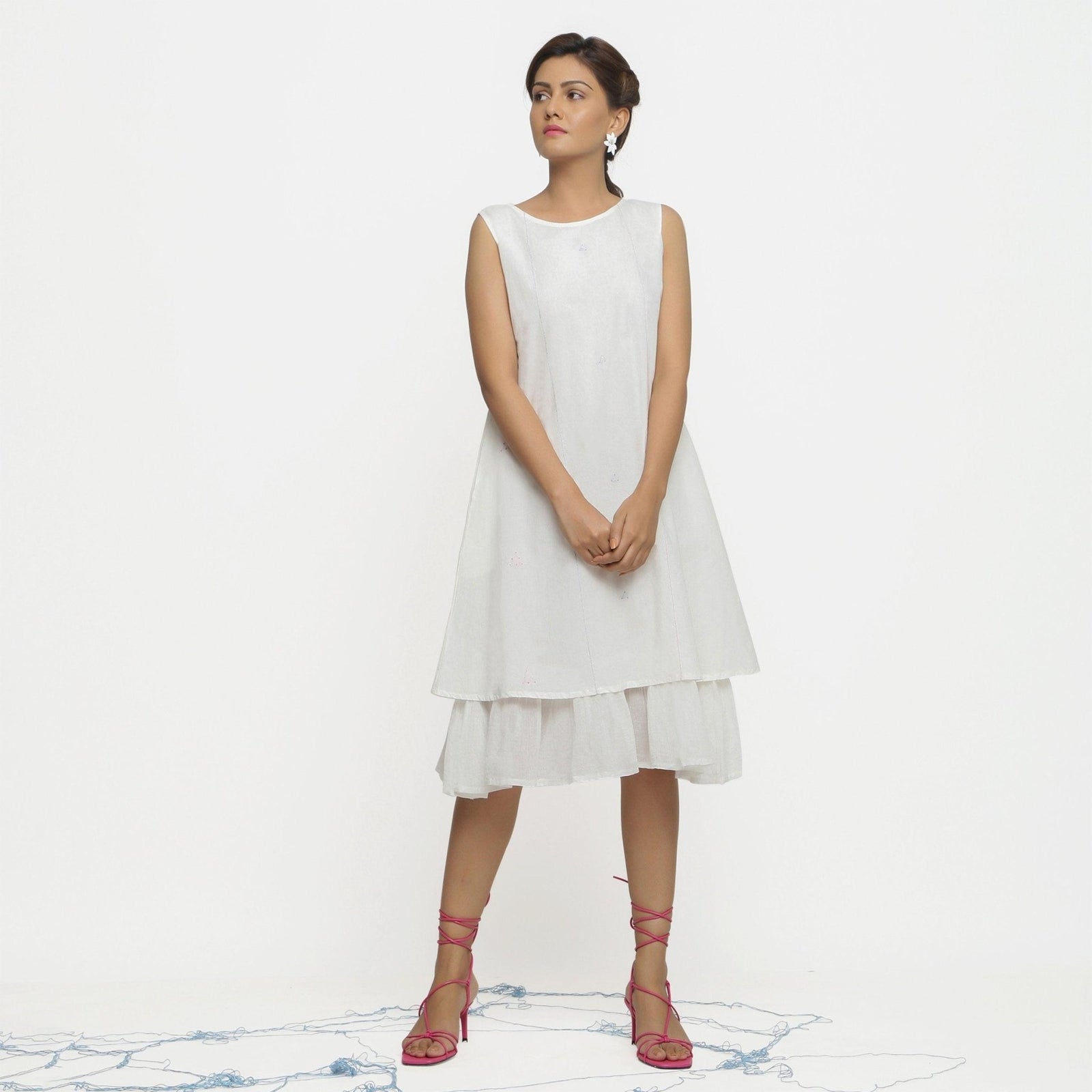 White Organic Cotton A-Line Knee Length Dress 56" / Regular (5'2" - 5'6") White Organic Cotton A-Line Knee Length Dress 56" / Regular (5'2" - 5'6")