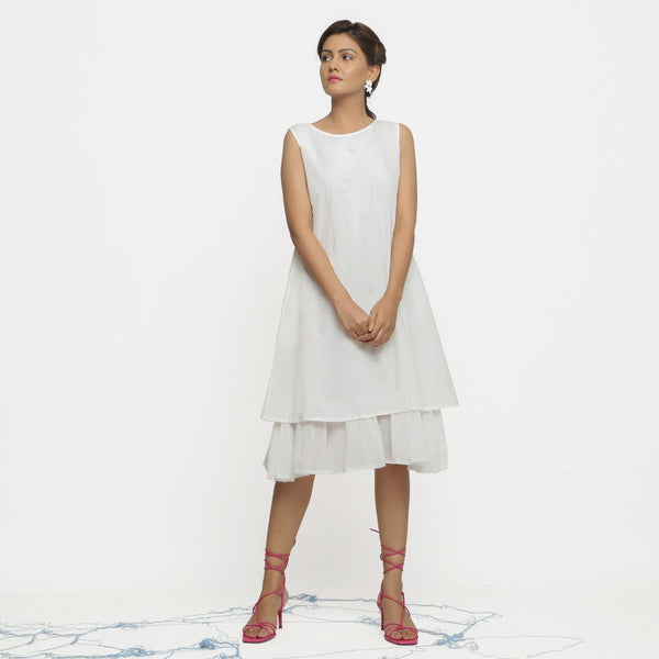 knee length white dress Organic Cotton A-Line 28