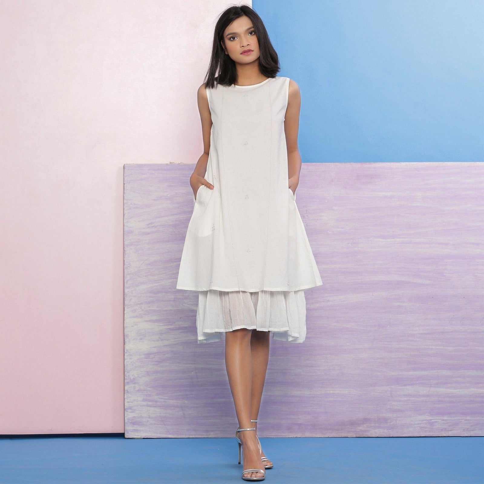 white a line dress knee length Organic Cotton Hand Beaded A-Line 32
