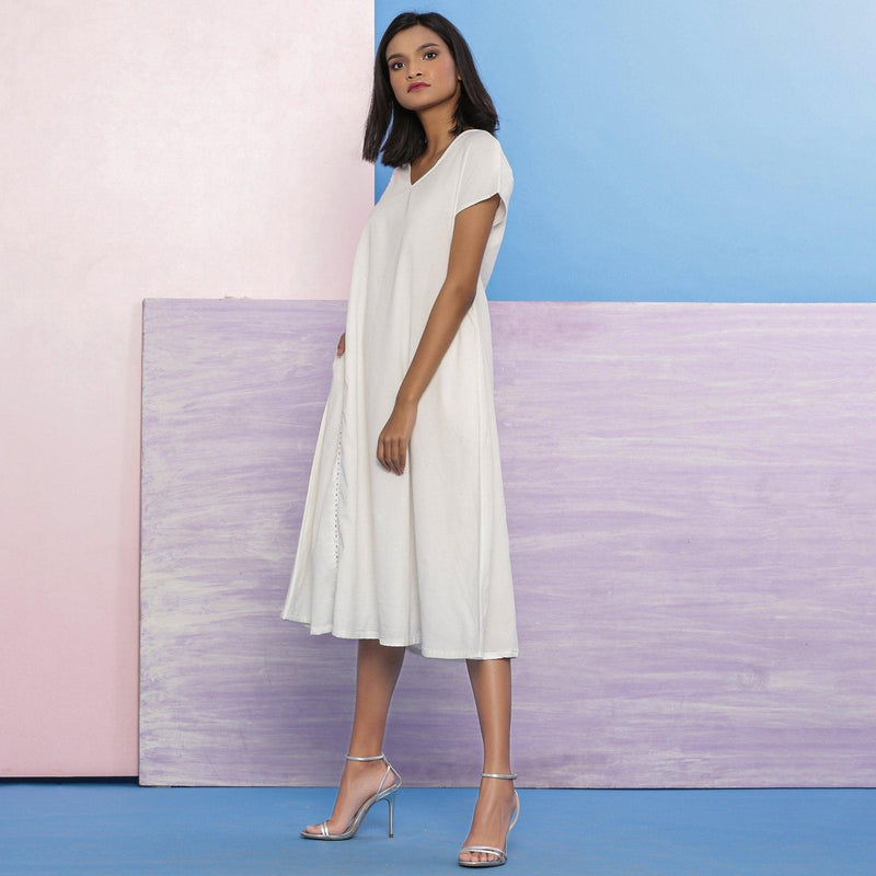 White Organic Cotton Lace Midi Flared Dress 48" / Regular (5'2" - 5'6") White Organic Cotton Lace Midi Flared Dress 48" / Regular (5'2" - 5'6")