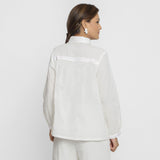 Back View of a Model wearing White Cotton Lined Button-Down Top