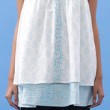 White Paisley Block Printed Cotton V-Neck Tunic Top