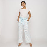 Front View of a Model wearing White Block Printed Paperbag Pant