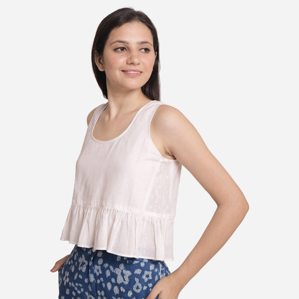 ROUND PEPLUM HALF SLEEVE TOP(36) 　WHITE Buy White Round Neck 100% Cotton Peplum Crop Top Online at