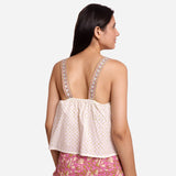 Back View of a Model wearing White Sanganeri Block Print Cotton Crop Top