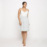 Front View of a Model wearing White Sanganeri Block Printed Cotton Camisole Dress