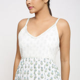 Front Detail of a Model wearing Sanganeri Hand Block Print Camisole Dress