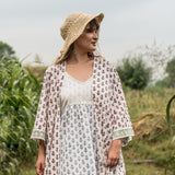 Front View of a Model wearing White Sanganeri Block Printed Cotton Camisole Dress