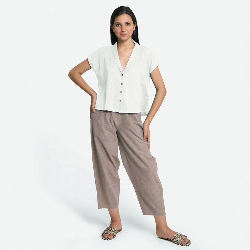 White Shawl Collar Button-Down Cotton Crop Top