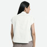 White Shawl Collar Button-Down Cotton Crop Top