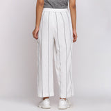 White Striped Handspun Cotton Elasticated Mid-Rise Wrap Pant