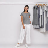 White Striped Handspun Cotton Elasticated Mid-Rise Wrap Pant