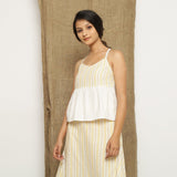 White Striped Handspun Cotton Lace Gathered Camisole Top