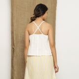 White Striped Handspun Cotton Lace Gathered Camisole Top