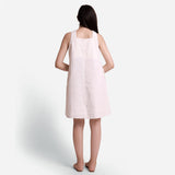 Back View of a Model wearing White Warm Cotton Corduroy a-Line Short Dress