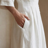 White Warm Cotton Flannel Boat Neck Maxi Dress with Kimono Sleeves