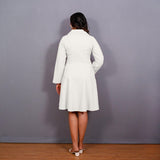 White Warm Cotton Flannel Fit and Flare Knee Length Blazer Dress