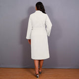 White Warm Cotton Flannel Midi Blazer Dress