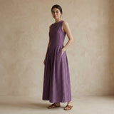 Wine Cotton Flannel Sleeveless Paneled Maxi Dress