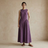 Wine Cotton Flannel Sleeveless Paneled Maxi Dress