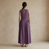 Wine Cotton Flannel Sleeveless Paneled Maxi Dress