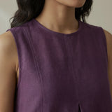 Wine Cotton Flannel Sleeveless Paneled Swing Dress