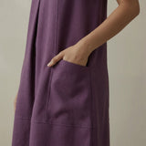 Wine Cotton Flannel Sleeveless Paneled Swing Dress