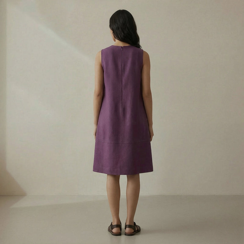 Wine Cotton Flannel Sleeveless Paneled Swing Dress 56