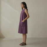 Wine Cotton Flannel Sleeveless Paneled Swing Dress
