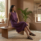 Wine Cotton Flannel Sleeveless Paneled Swing Dress