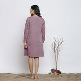 Back View of a Model wearing Wine Handspun Button-Down A-Line Dress